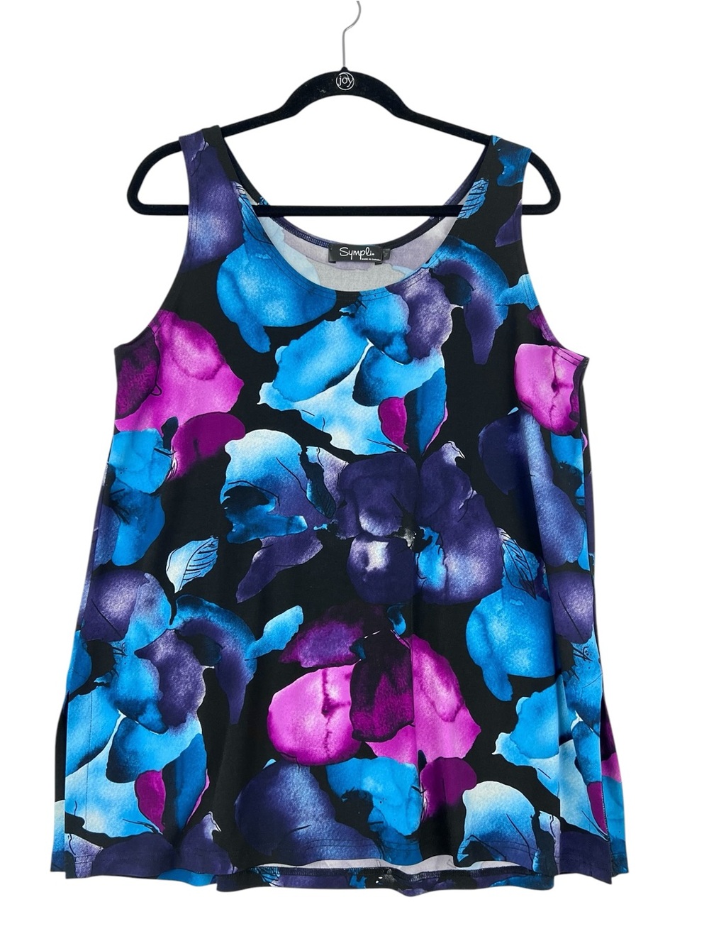 Sympli Go To Tank Top Sz 14 Black Purple Blue Dark Floral Jersey Knit Layer